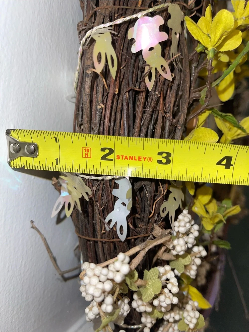 Spring Bunny Easter 15 Inch Wreath with Yellow Blossoms